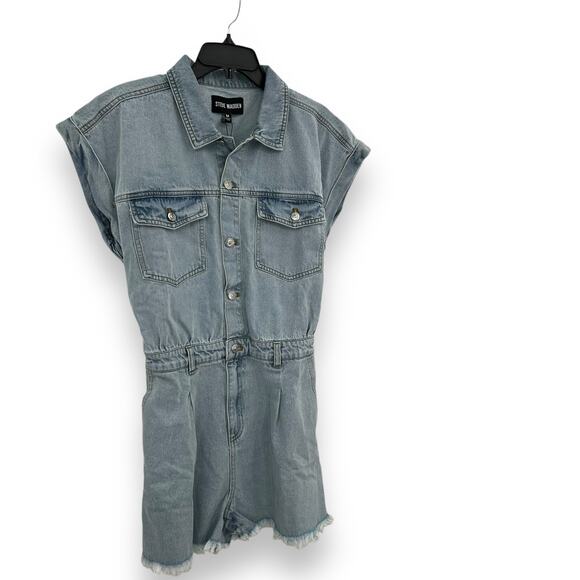 NEW Steve Madden Denim Romper Size Medium Light Blue Cotton Calliope Jean Outfit - Picture 6 of 15